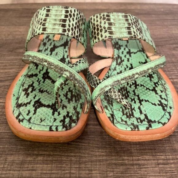 Louise et Cie Leather Sandal 5.5 M Green Snake Skin Hippie Indie Retro Chic 80s - Picture 3 of 9